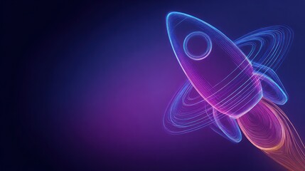 Digital rocket with neon effects against dark background futuristic concept