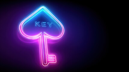 Neon key illustration against dark background for conceptual imagery