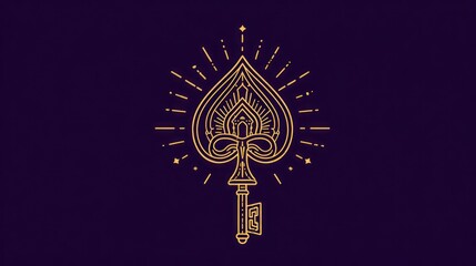 Golden spade key design on dark purple background for decorative purposes