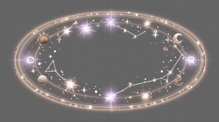Celestial frame with stars and zodiac constellations on a grey background