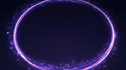 Abstract glowing circle with sparkling particles on dark background
