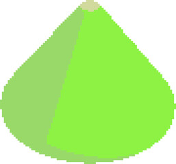 Lime green pixel cone in isometric pixel art style, bright 90s retro palette for creative digital design and art projects.