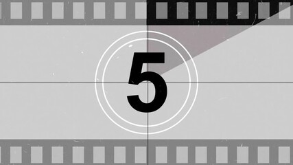 Countdown old film from 10 to 0 number. Vintage old film movie timer count in grey retro style animation Perfect for vintage intros, movie openings, cinematic projects, and classic film presentations.