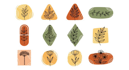 Nature-Inspired Geometric Plant Art Abstract Floral Icons
