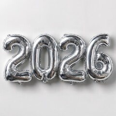 Silver balloons display the year 2026, perfect for celebrations and events welcoming a new year