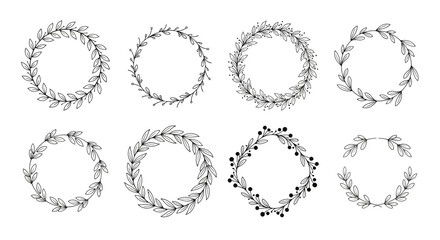 Obraz premium Collection of Decorative Hand-Drawn Wreaths and Laurel Branches for Design Elements