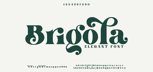 Brigola premium luxury arabic alphabet letters and numbers. Elegant islamic typography ramadan wedding serif font decorative vintage. Creative vector illustration