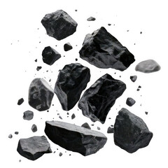Naklejka premium Flying falling black rocks isolated on transparent or white background