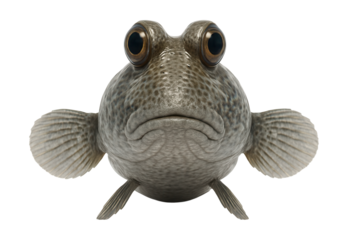 Mudskipper fish featuring prominent eyes and a speckled grey body.