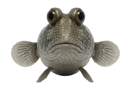 Mudskipper fish featuring prominent eyes and a speckled grey body.