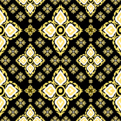 Gold Black Folk Art Thai pattern for fabric backgrounds