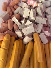 onions, vegetable, food, red, fish, pink, market, stack, white