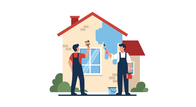 Skilled painters refresh house exterior with vibrant blue paint, revitalizing property for modern appeal and enhanced curb appeal