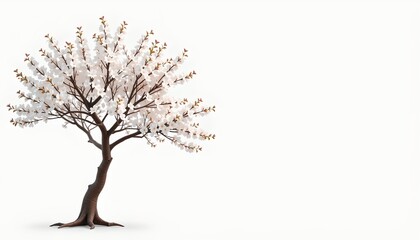 Obraz premium An elegant tree adorned with delicate white blossoms standing alone. The tree's branches are filled with tiny blossoms