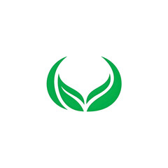 A minimalist green leaf logo forming a circular shape, symbolizing nature, growth, and ecology on a white background.