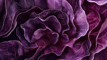 A close-up macro of deep purple cabbage leaves with intricate veining and layered texture