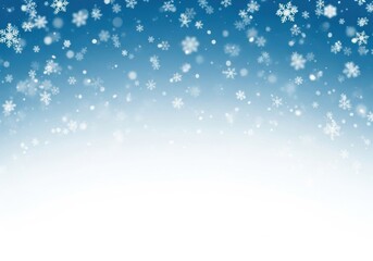 Vibrant blue winter scene with heavy snowfall, snowflakes, and soft bokeh for background use