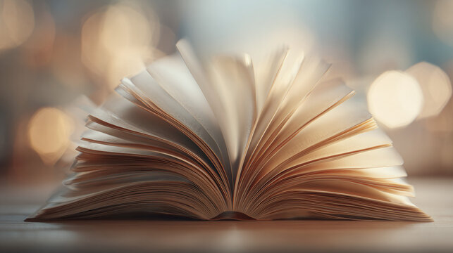 An open book with pages fanning out, inviting the viewer to explore its stories and knowledge