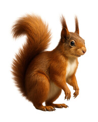 Fototapeta premium Red squirrel with a bushy tail and tufted ears, featuring reddish-brown fur.