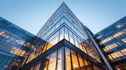 Fototapeta premium modern office building facade, commercial real estate exterior.