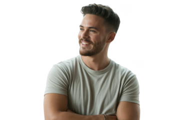Man with arms crossed isolated on transparent background