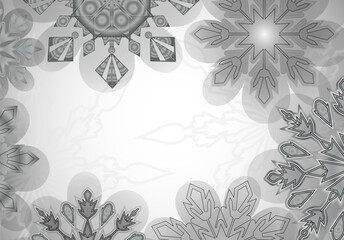 Stylish silver snowflake frame on a soft white background, perfect for winter holidays, Christmas cards, seasonal invitations, and festive design projects.