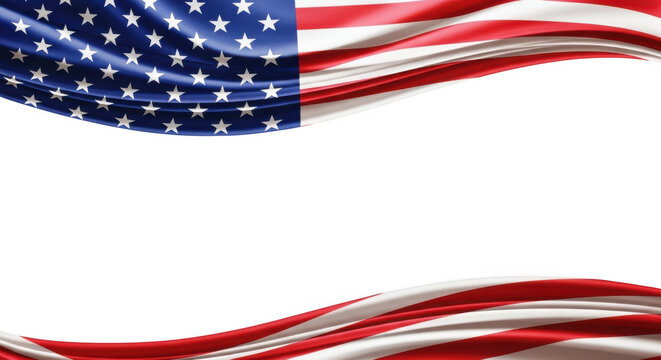 American flag waving border isolated on transparent background