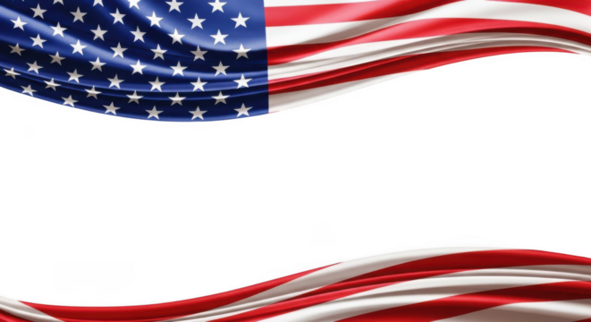 American flag waving border isolated on transparent background