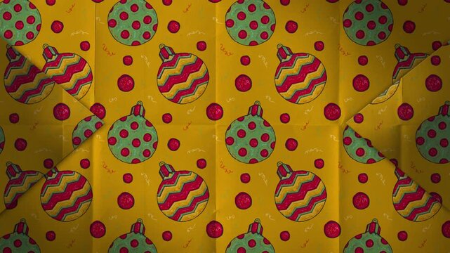 A Christmas themed illustrated festive wrapping paper background that is revealed by peeling into place to full screen. With Alpha for easy overlay.