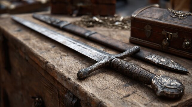 Old sword medieval weapon blade knight equipment.