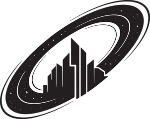 Urban Buildings with Planetary Rings Graphic Skyline Illustration Architecture Landmark © Zakir Ali