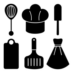Cooking tools — hat, apron, and spatula with recipe isolated on white.
