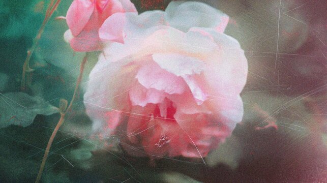 Generative AI, Vintage Rose Dreamscape with Film Damage Overlay