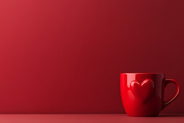 Capture the essence of love with this red mug, adorned with a raised heart. Perfect for a cozy moment, this image radiates warmth and affection on a simple yet elegant backdrop.