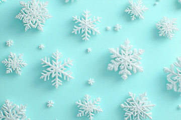 白い雪の結晶のパターン構成、冬のコンセプト