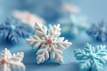 白い雪の結晶のパターン構成、冬のコンセプト