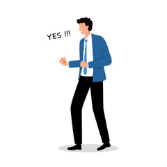 Happy and excited young businessman celebrating victory expressing success.