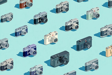 並んだヴィンテージカメラの背景素材
