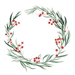 Fototapeta premium Festive wreath watercolor illustration.
