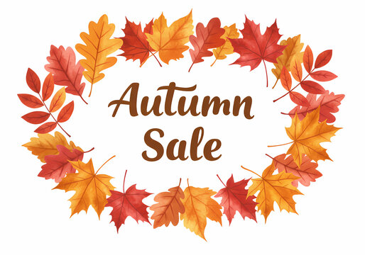 Autumn sale banner with colorful leaves in warm tones  
