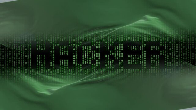 Chechen Republic of Ichkeria flag - Waving flag on matrix binary code background