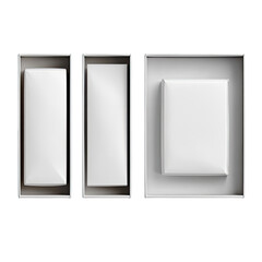 Three blank white boxes with wrapped items, top-down view
