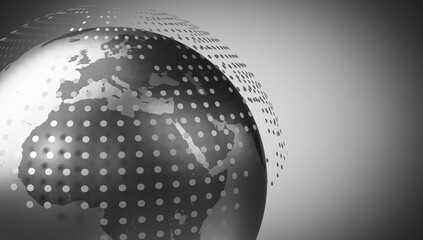 Dotted geometrical world map, Europe and Africa side - 3D illustration