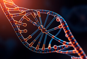 Closeup of a dna molecule, genetic code, abstract 3d rendering illustration