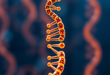 Closeup of a dna molecule, genetic code, abstract 3d rendering illustration