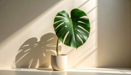 A monstera plant in a minimalist pot
