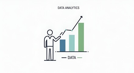 A person pointing at a rising bar graph representing data analytics on a white background illustration
