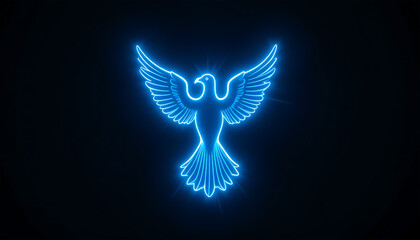 Neon Blue Flying Bird Illustration on Dark Background