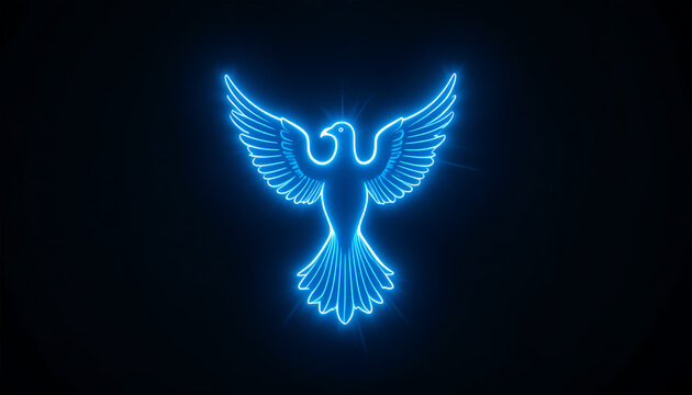 Neon Blue Flying Bird Illustration on Dark Background
