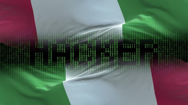Italy flag - Waving flag on matrix binary code background